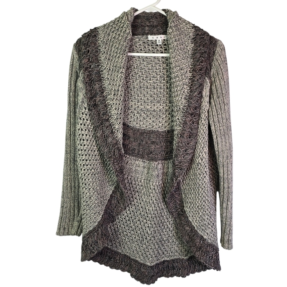 Cabi Women's Shadow Circle Gray Loose Knit Cotton 910 Cardigan Medium Open Front - Picture 2 of 16